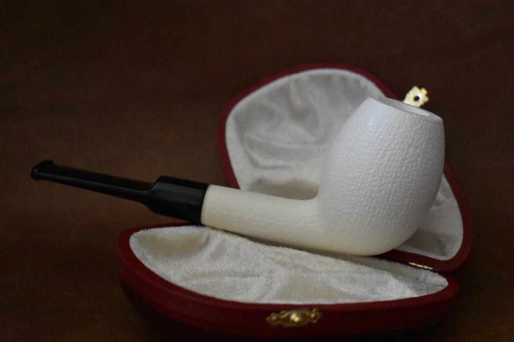 Rusticated Finish Bent Egg Pipe new-block Meerschaum Handmade With Case#961
