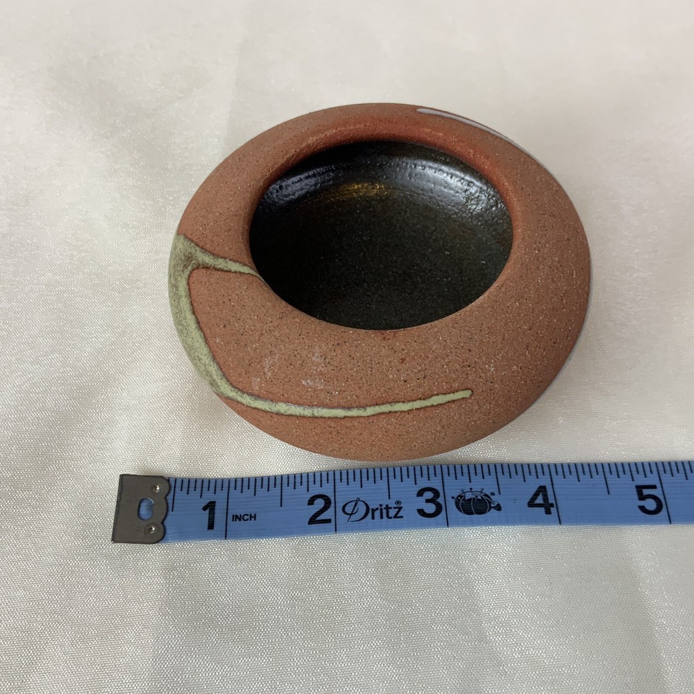 Small Round Pottery Swirl Design Bowl/Vase -Glazed Inside-Signed