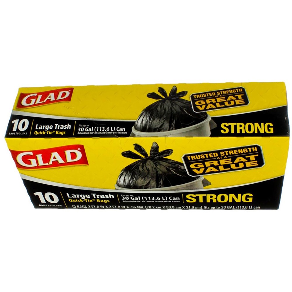 Glad Quick TieTrash Bags, Large, 10 Count