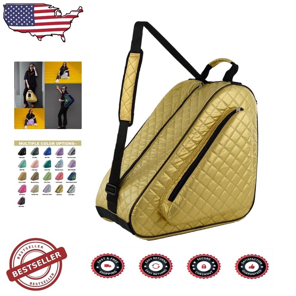 Skate Bag - Durable Nylon, Large Compartment - Ice Inline Roller Skates Gold