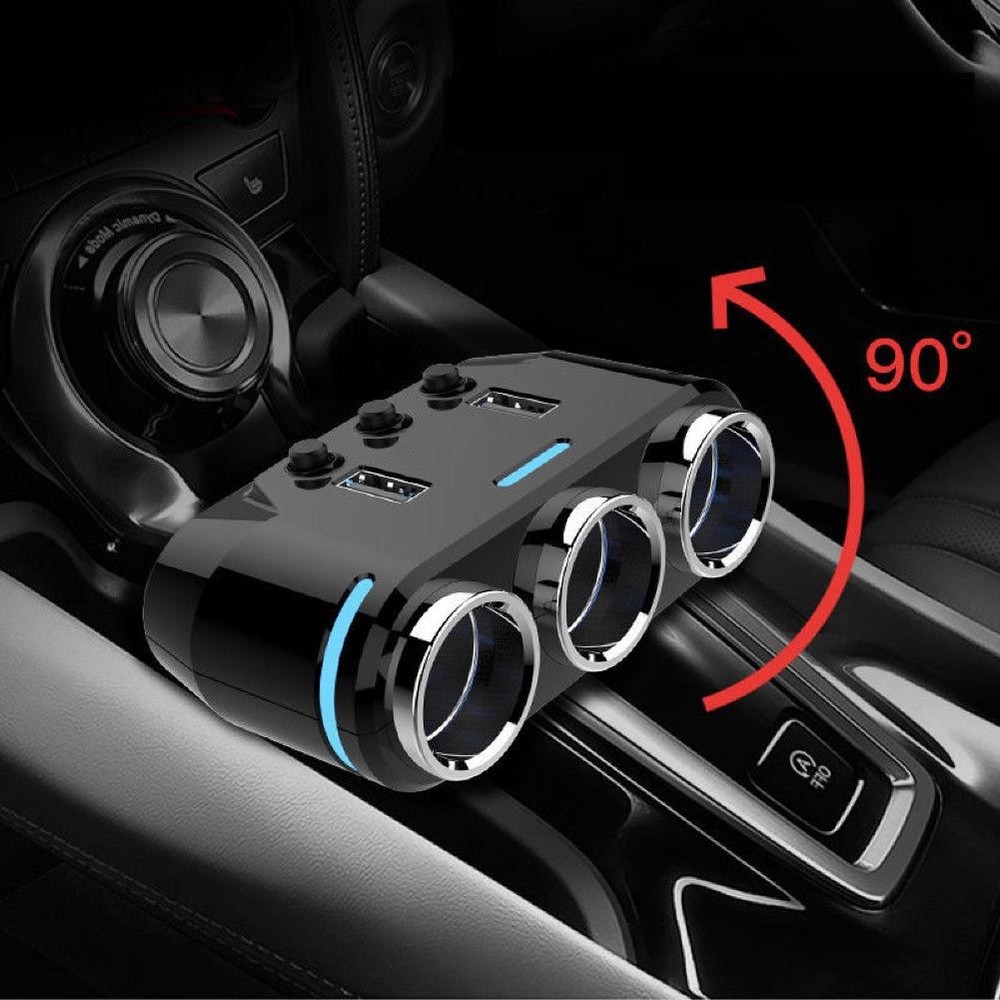 3-Way 12V Dual USB Car Charger Power Adapter Cigarette Lighter Socket Splitter