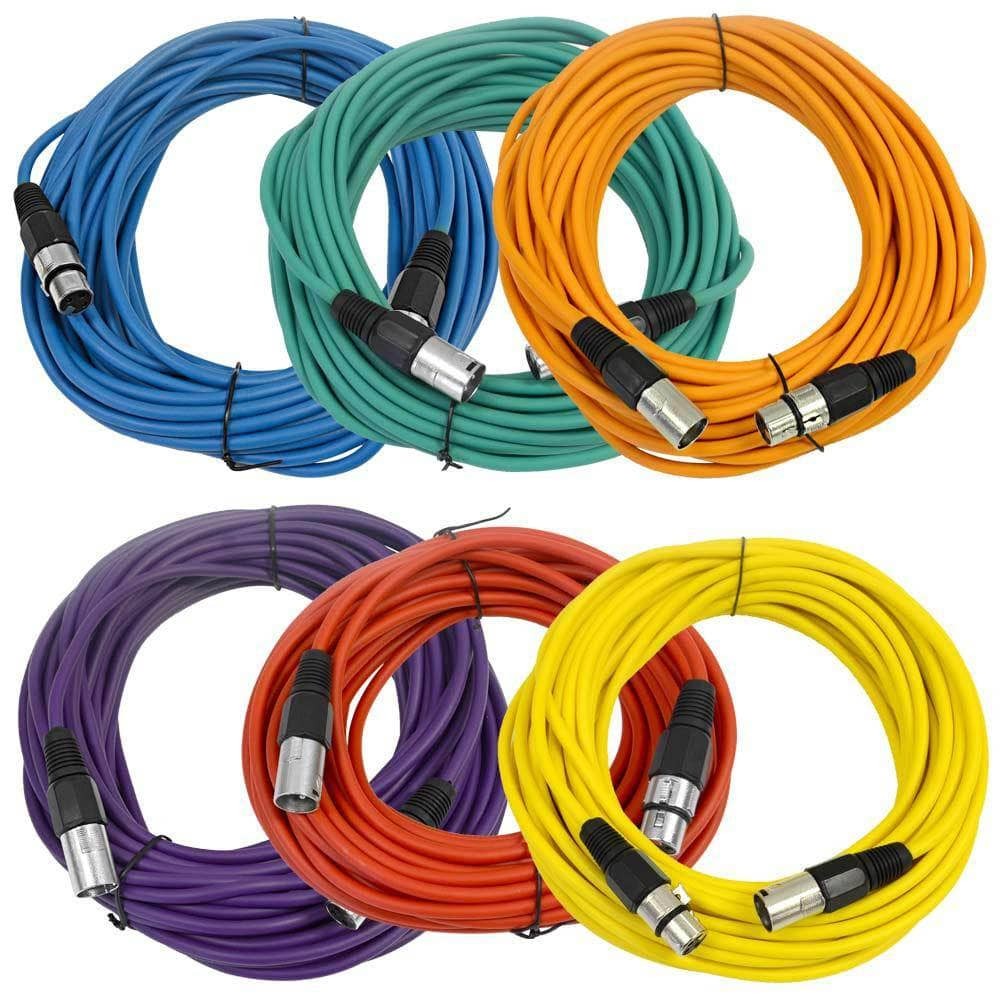 6 Pack Multi Color 50ft XLR Patch Cables