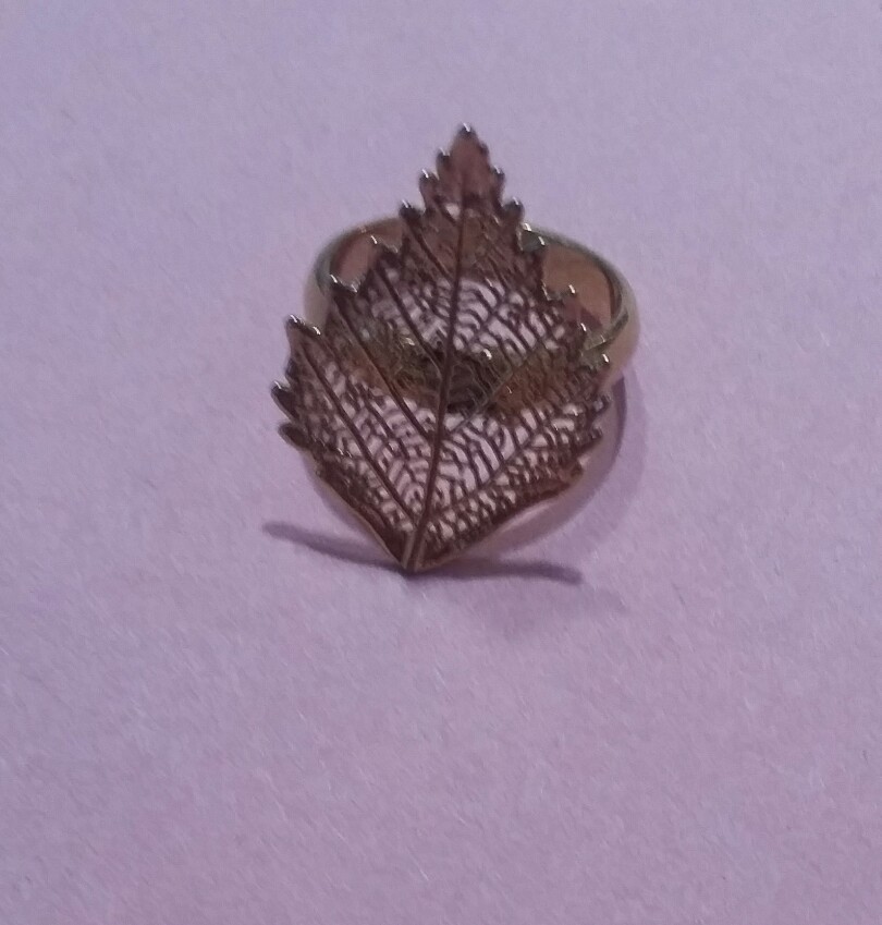 birch leaf ring dipped in 24k yg size 6 tree forest