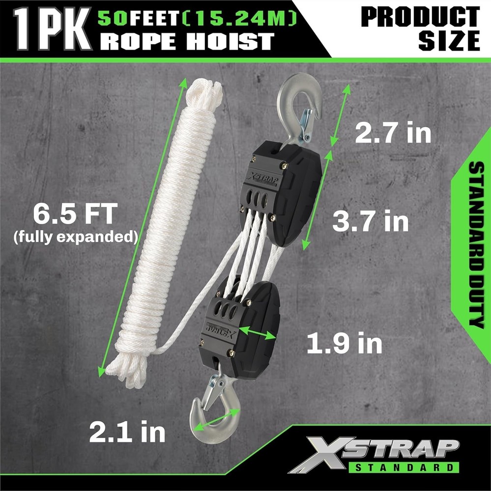 High-Strength 50ft Reflective Hoist System - 2000LB Capacity for Outdoor Use