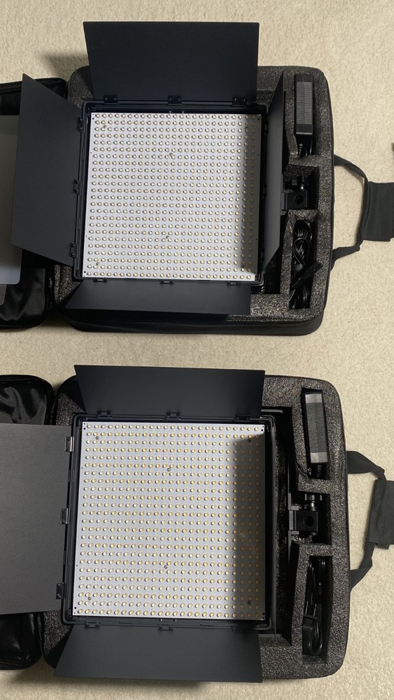 Fovitec LED Video Lighting Kit (2) Panel Lights w/ Stands, Diffusers & Cases