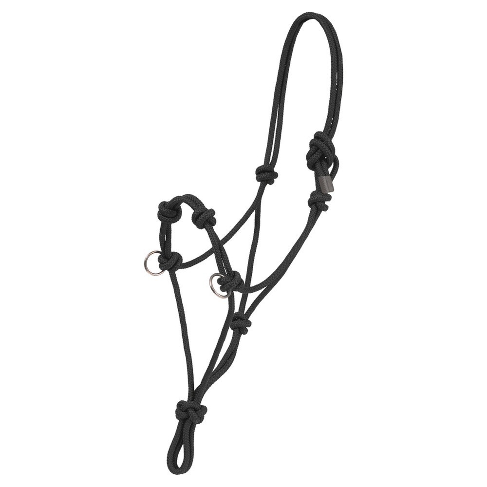 MUSTANG Black Side Pull Rot Resistant Rope Halter w/ Nickel Plated Hardware