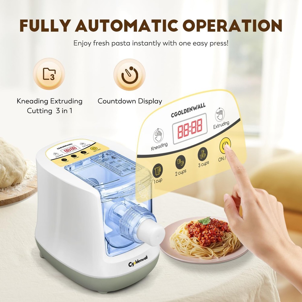 Automatic Pasta Maker Machine Electric, Digital Control with 12 Shape Discs f...