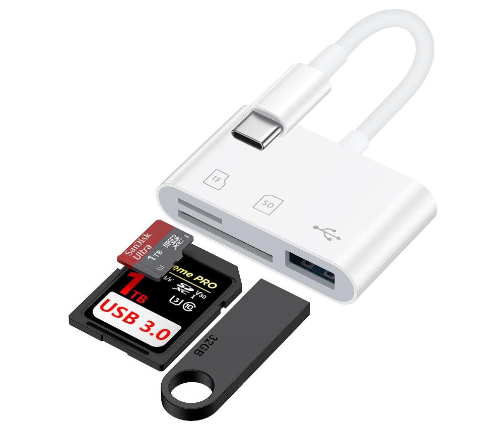 USB C SD Card Reader, Type C Memory Reader for Samsung Galaxy S25 white