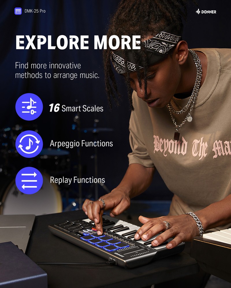Donner DMK25 Pro MIDI Keyboard Controller With Software & 40 Teaching Course