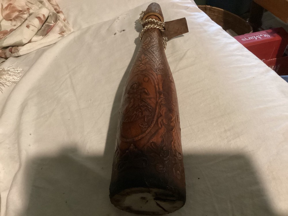 Vintage Beautiful Tooled Leather Conac Bottle