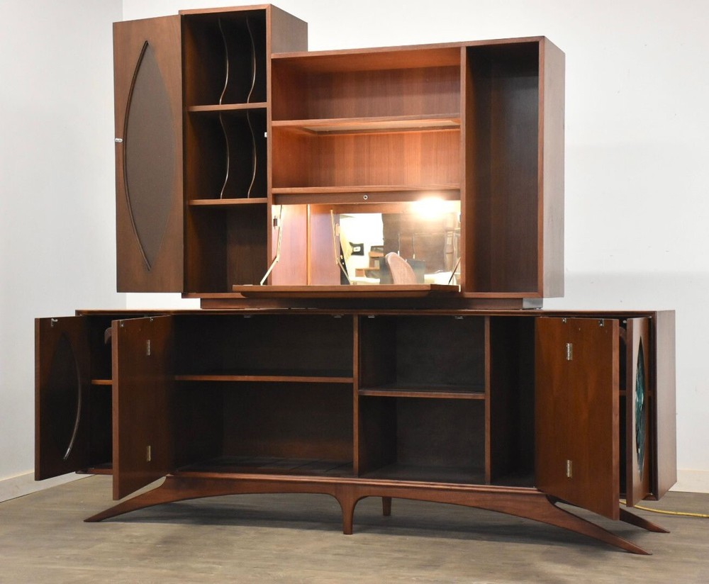 Refinished Walnut Vladimir Kagan Style Sideboard Credenza
