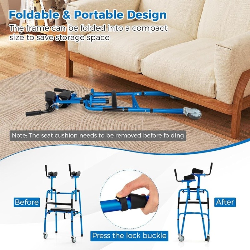 Foldable Portable Rolling Walker Adjustable Height Aluminum Mobility Aid New