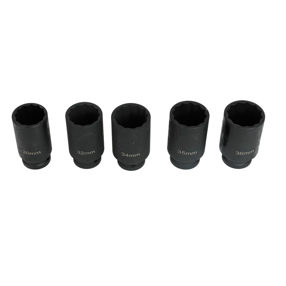 1/2'' Drive 12 POINT 5pcs Deep Spindle Axle Nut Socket Set 30 32 34 35 36mm