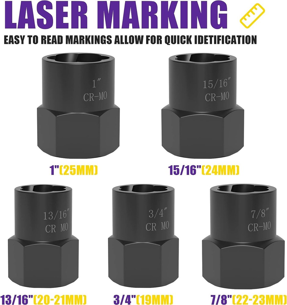 Impact Bolt Extractor Set Nut Remover Set Stripped Extraction Socket Tools 5PCS