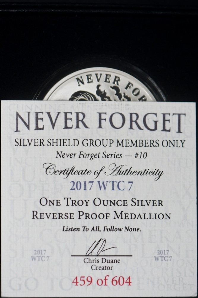 2017 Silver Shield 1 ozt Silver Reverse Proof WTC 7 #10 Box+COA ✪COINGIANTS✪