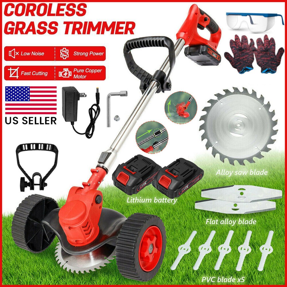 24V Electric Weed Eater Cutter Grass String Trimmer Cordless 2 Battery Powered