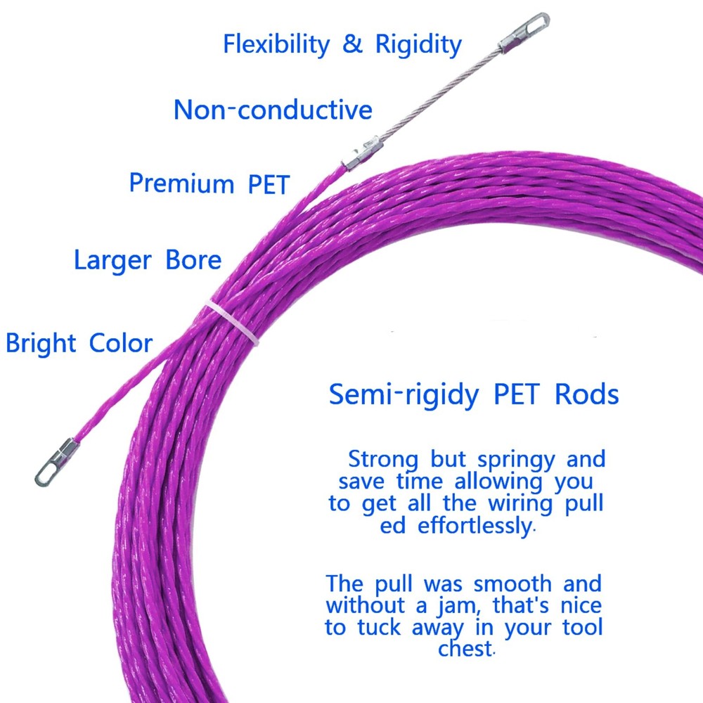 30M 100Ft Fish Tape Cable Puller Cable Rods Kit PET Electrical Cable Puller 4mm