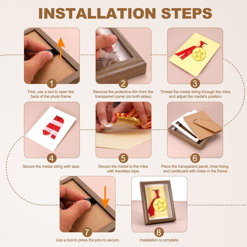 13x9\" Vertical Shadow Frame with Pins and 4 Stickers, White