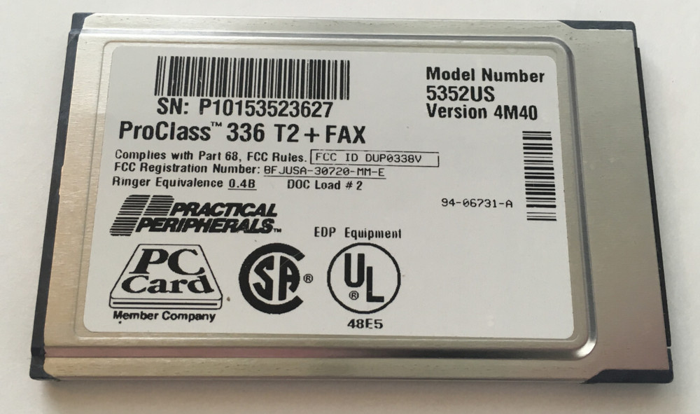 Practical Peripherals: Pro Class 366 V.34 Data/Fax Modem Model 5352US Ver. 4M40