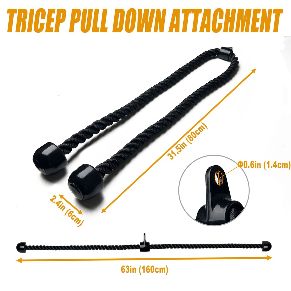 160cm Long Tricep Rope Pull Down Attachment Machine for Home Gym Pulley System