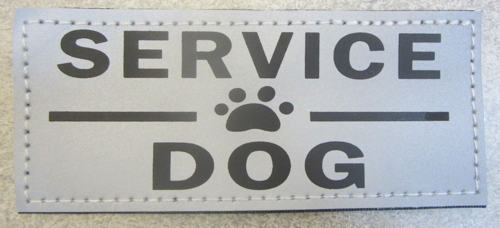 NEW Service Dog Harness Patch Reflective Silver Black Lettering Hook/Loop