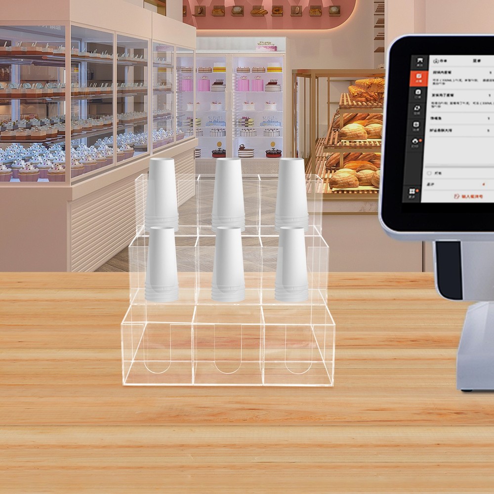 Acylic 9 Compartments Coffee Cup Holder Counter Top Disposable Cups Organizer