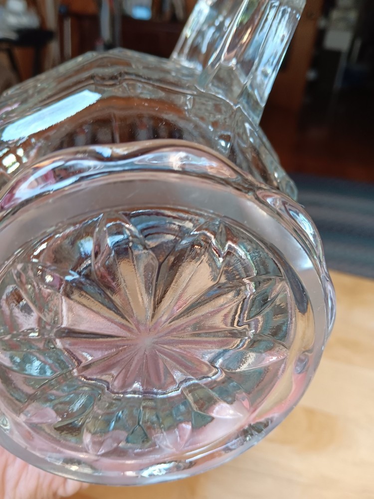 Vintage Clear Pitcher Block Design 5 Sided Handle Heavy. 534