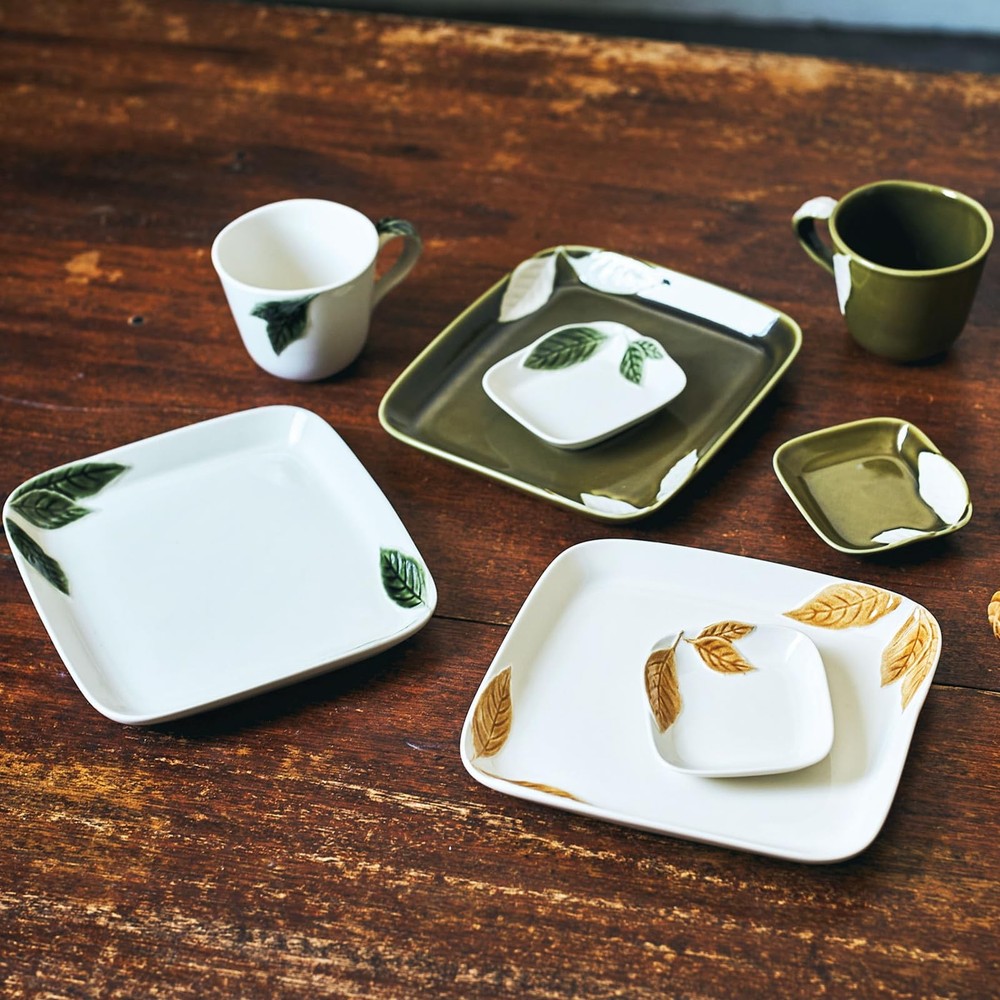 Rectangular Plate Deep Green 19x21cm Mino Ware Microwave Safe Japan