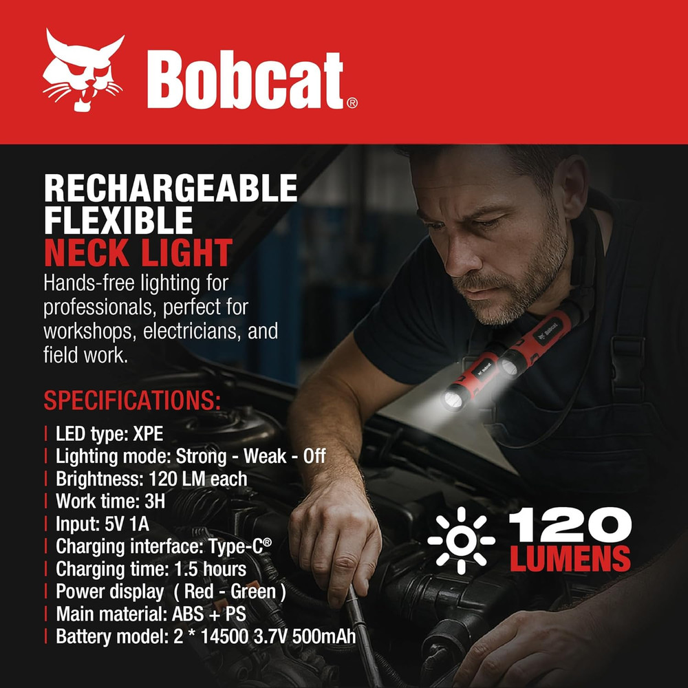 Bobcat Rechargeable Neck Light for Reading, Crafts, and Work – Flexible LED Read