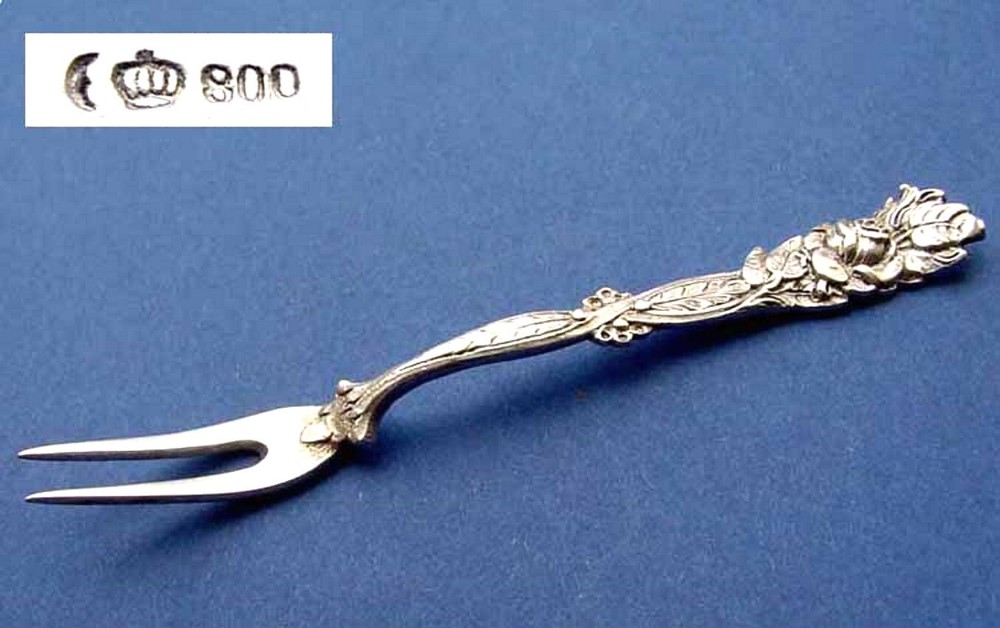 Set, 2 Fork +2 Spoon, Rose Decoration, 800er Silver B714