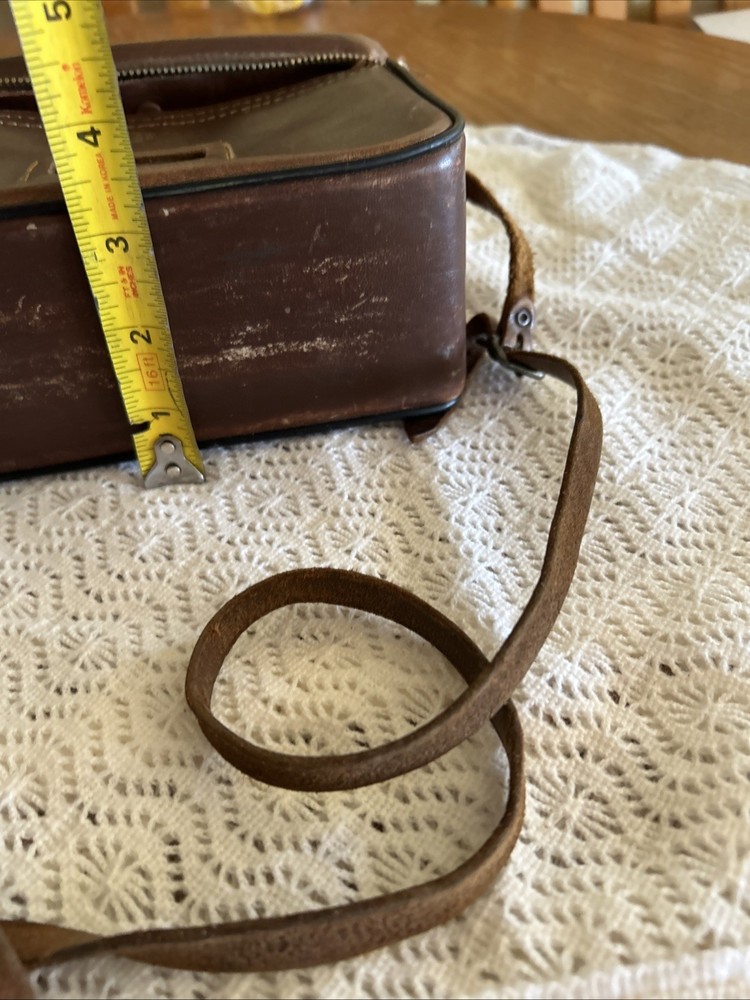 Vintage Service Brown Stitched Leather Camera Case & Strap