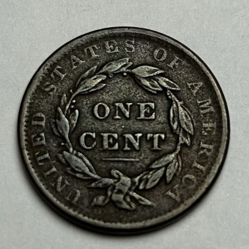 1837 LARGE CENT CORONET HAIR FINE