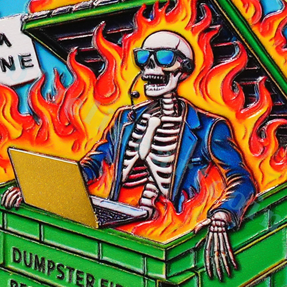 Inspirational Skull Dumpster Fire Challenge Coin - Dumpster Fire Response Team