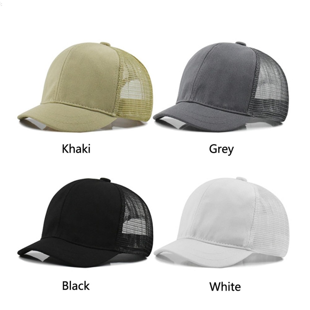 Short Brim Mesh-Back Baseball Cap Adjustable Washed Breathable Cotton Unconst...