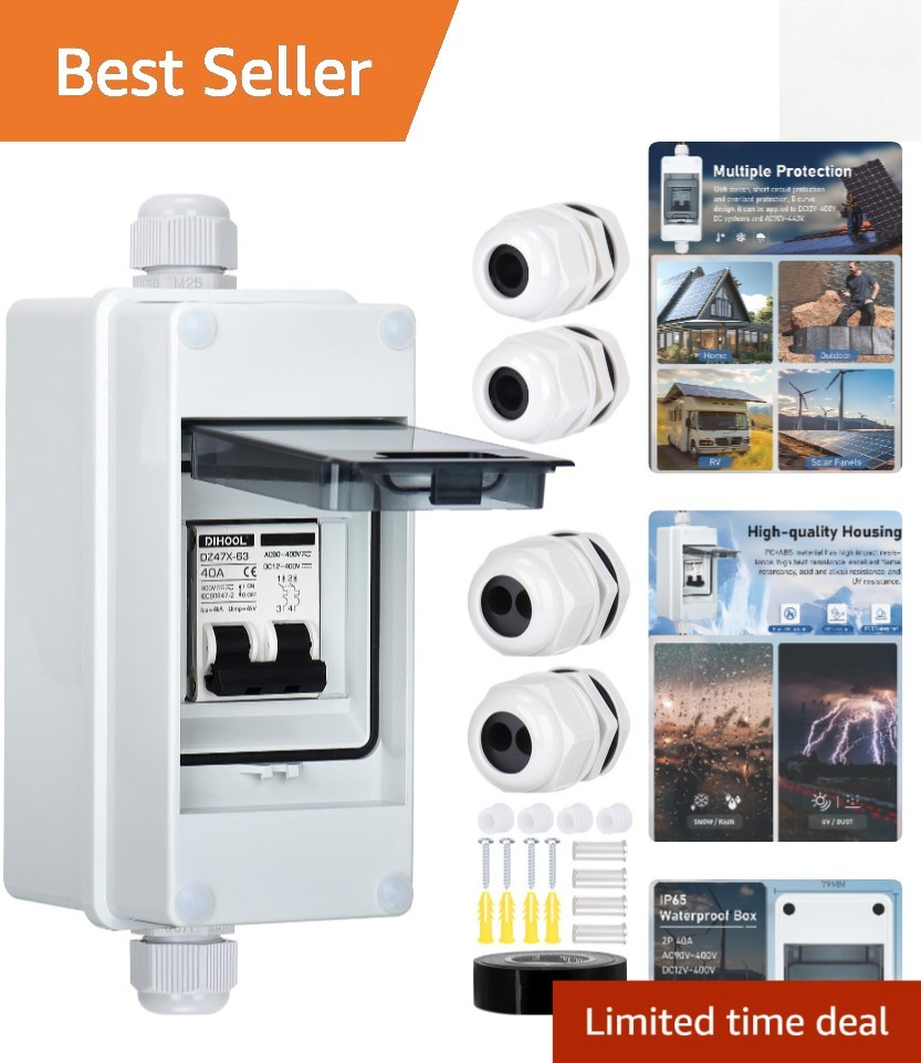 Compact 40 Amp Solar Panel Disconnect Switch - Versatile & Safe Circuit Breaker