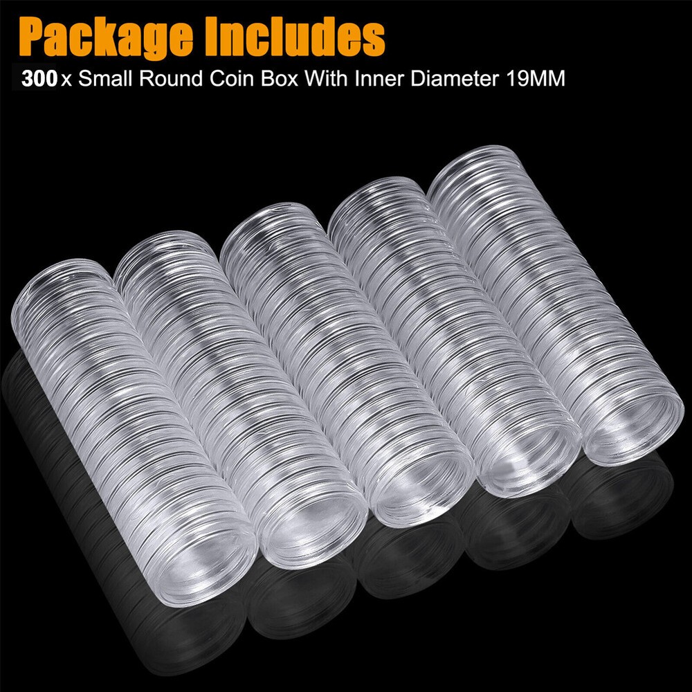 300PCS 19mm Coin Capsule Storage Holder Box Round container case Plastic Direct.
