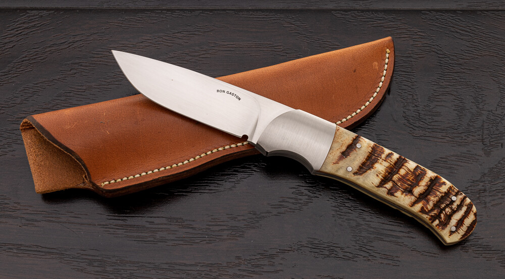 Ron Gaston Custom Fixed Blade Knife Sheep Horn, w/Sheath