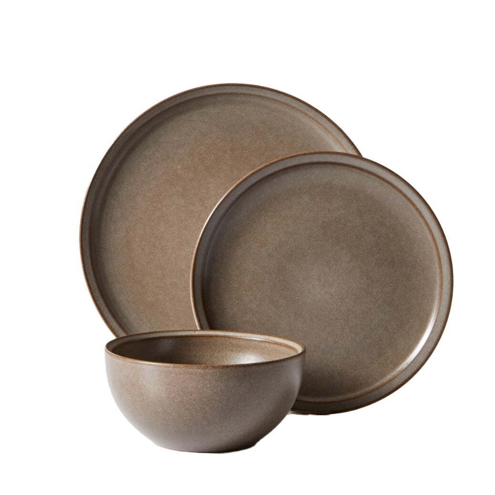 Brown 12-Piece Durable Stoneware Dinnerware Set Dinner Plates Salad Plates