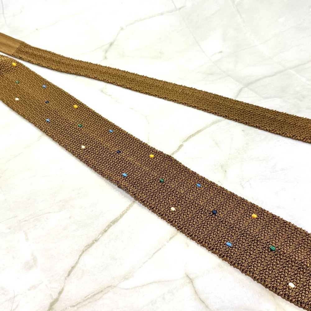 Hermes Brown Dot Pattern Knit Tie 100% Wool Excellent Condition