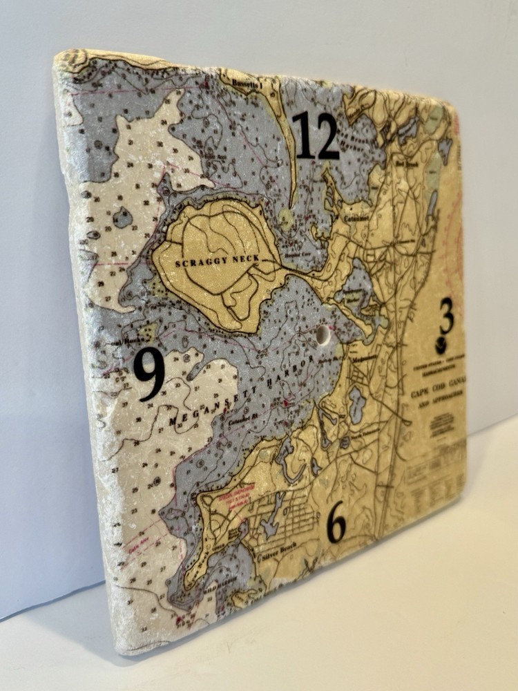 Nautical Chart Cape Cod Canal Clock Face(only)Botticino Marble HandCrafted N.Eng
