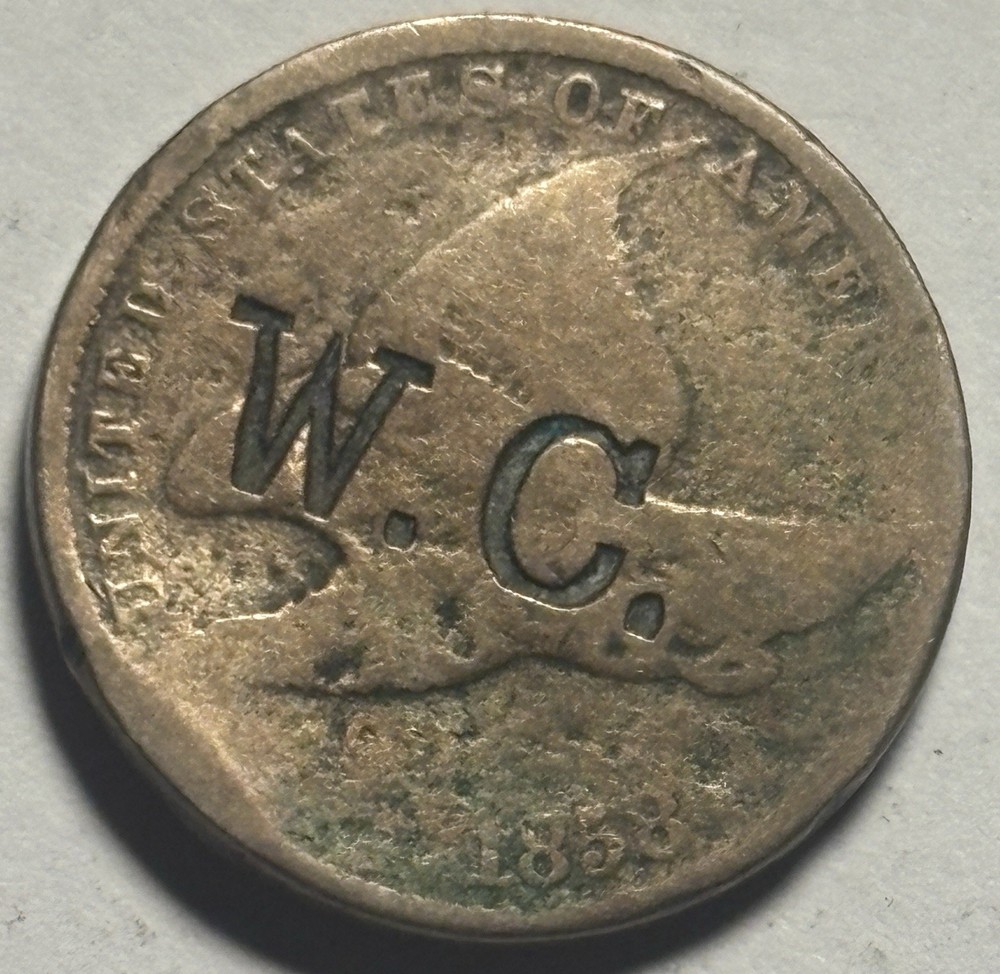 Flying Eagle Cent — Circulated Counterstamp W.C. Initials