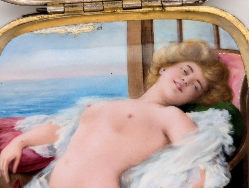 Silver and Enamel Cigarette Case with Concealed Erotic Enamelled Scene