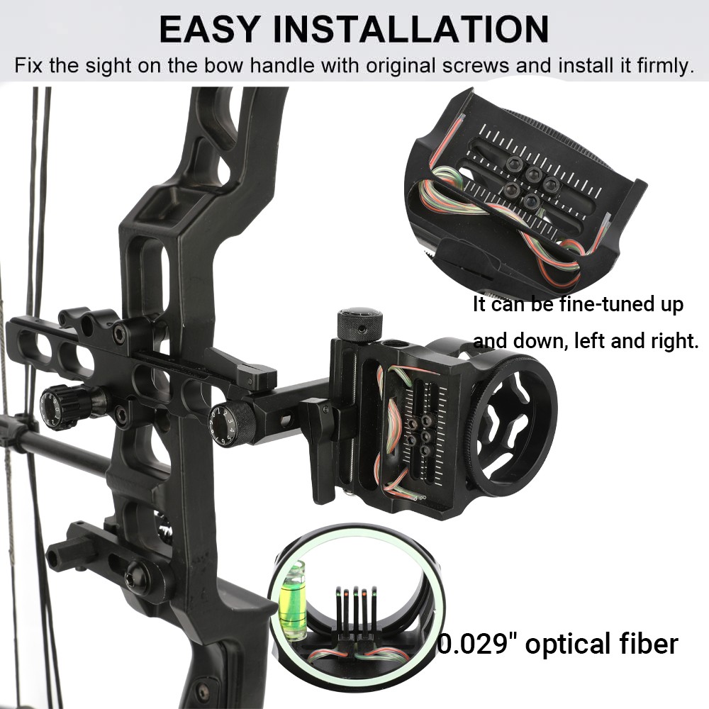 Compound Bow Sight 5 Pin Micro Adjustable Sight Light Archery Hunting Shooting