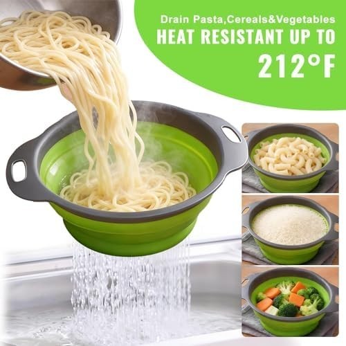 Collapsible Colander Set 2 Pack Silicone Strainer Kitchen Pasta Fruit Drain