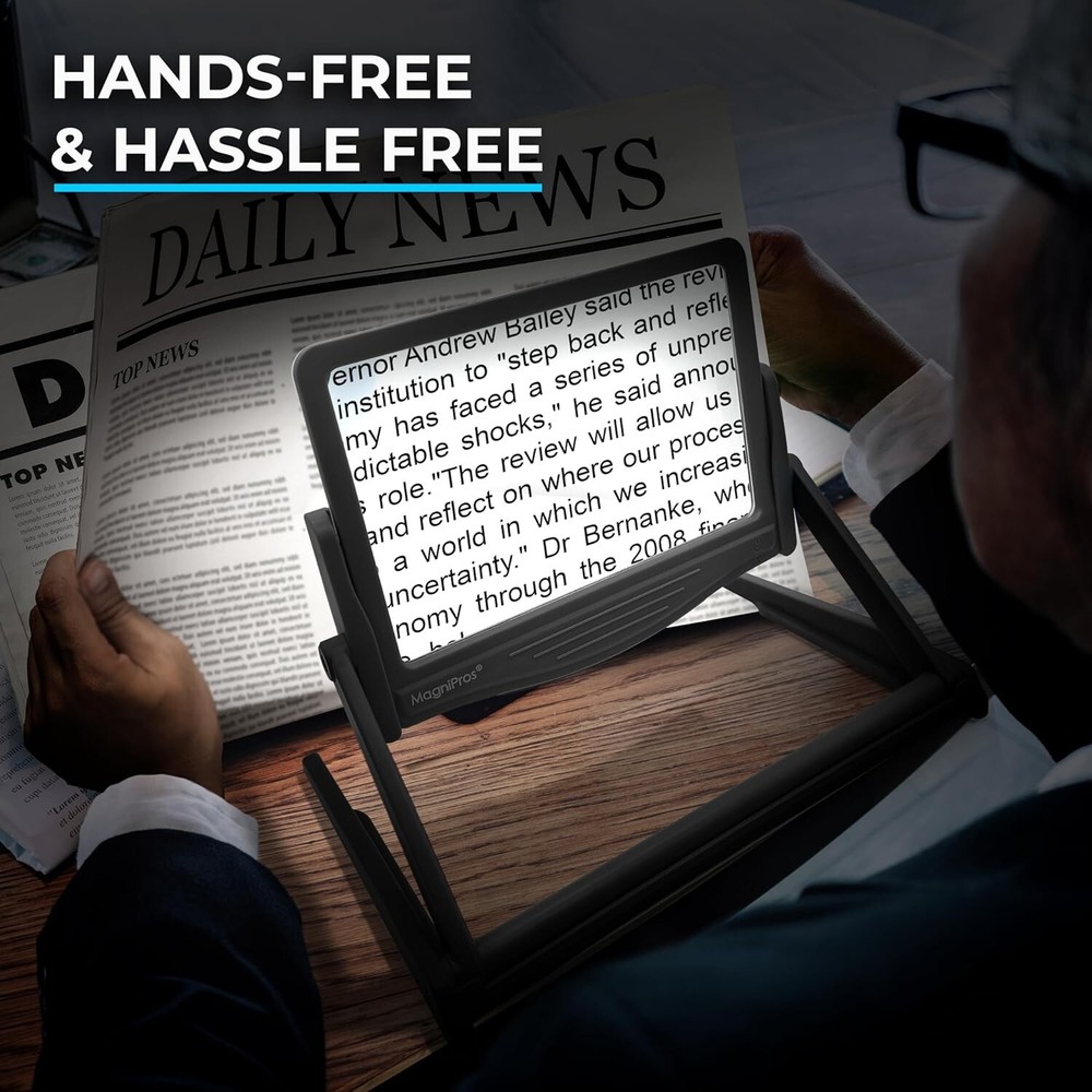 Large Anti-Glare LED Page Magnifier: Hands-Free & 3 Adjustable Light Modes