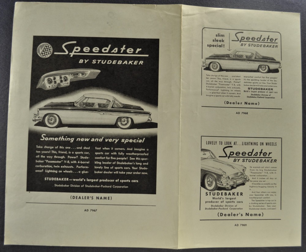 1955 Studebaker Speedster Dealer Ad Slick Sample Sheet Nice Original 55