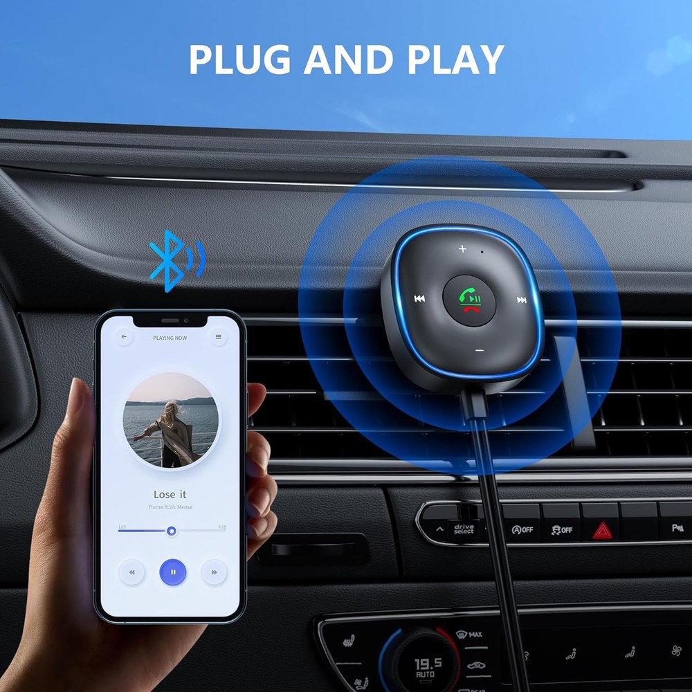 Bluetooth 5.3 Aux Car Adapter, SONRU Receiver for [Dual Black