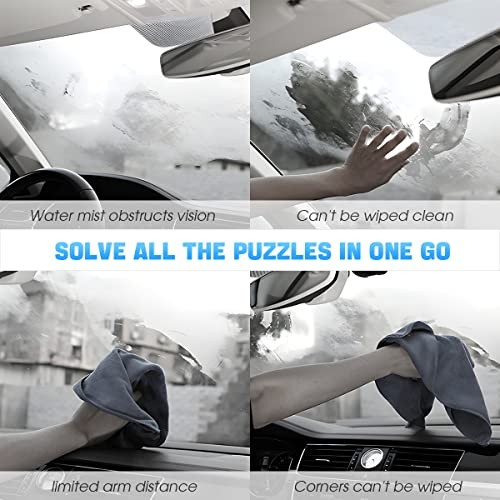 Windshield Cleaning Tool, Car Window Cleaner with Extendable Long Handle Blue