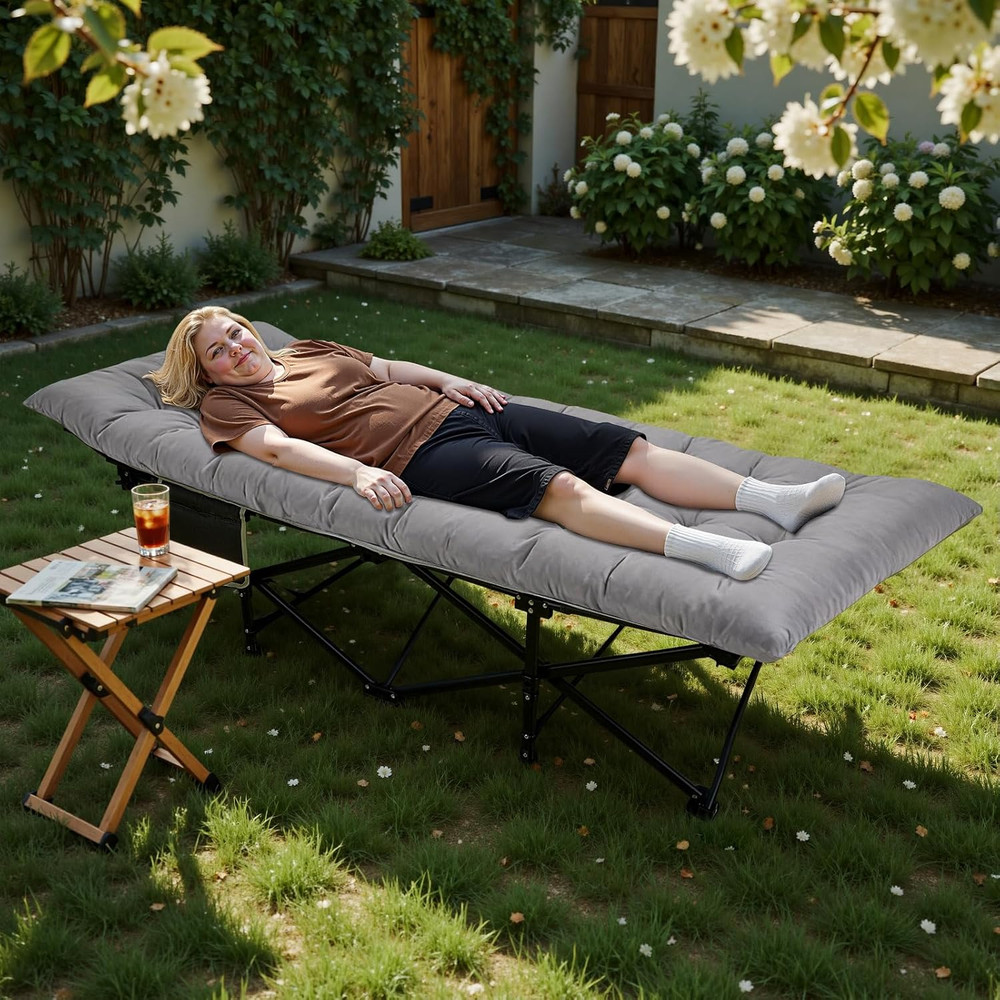 Camping Cot with Thick Mattress,Quick Set-Up Sleeping Cots Bed with Side Pocket
