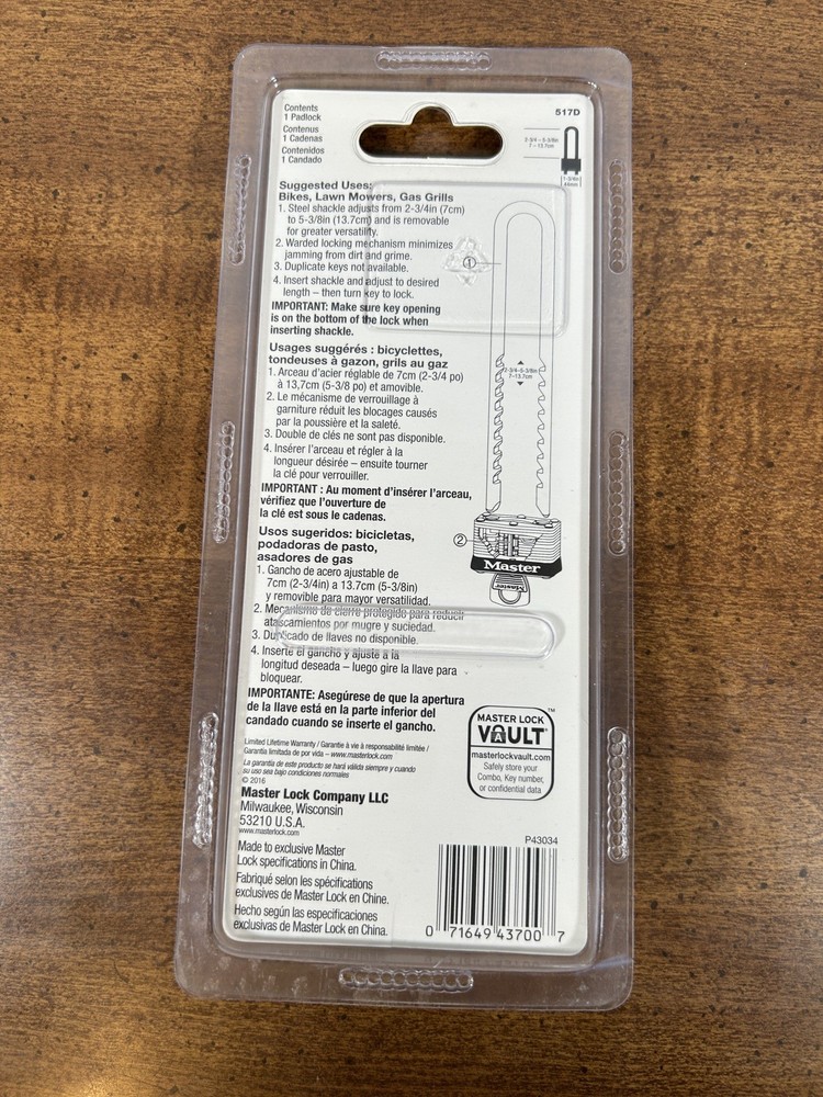 Master Lock 517D Laminated Padlock with Long, Adjustable Shackle